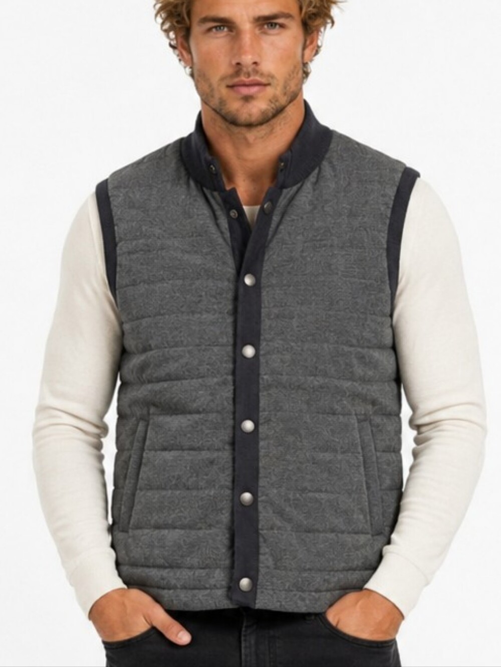 Barbour Blair Knit Quilted Gilet Vest Charcoal Marl Gray Black Men's Medium EUC